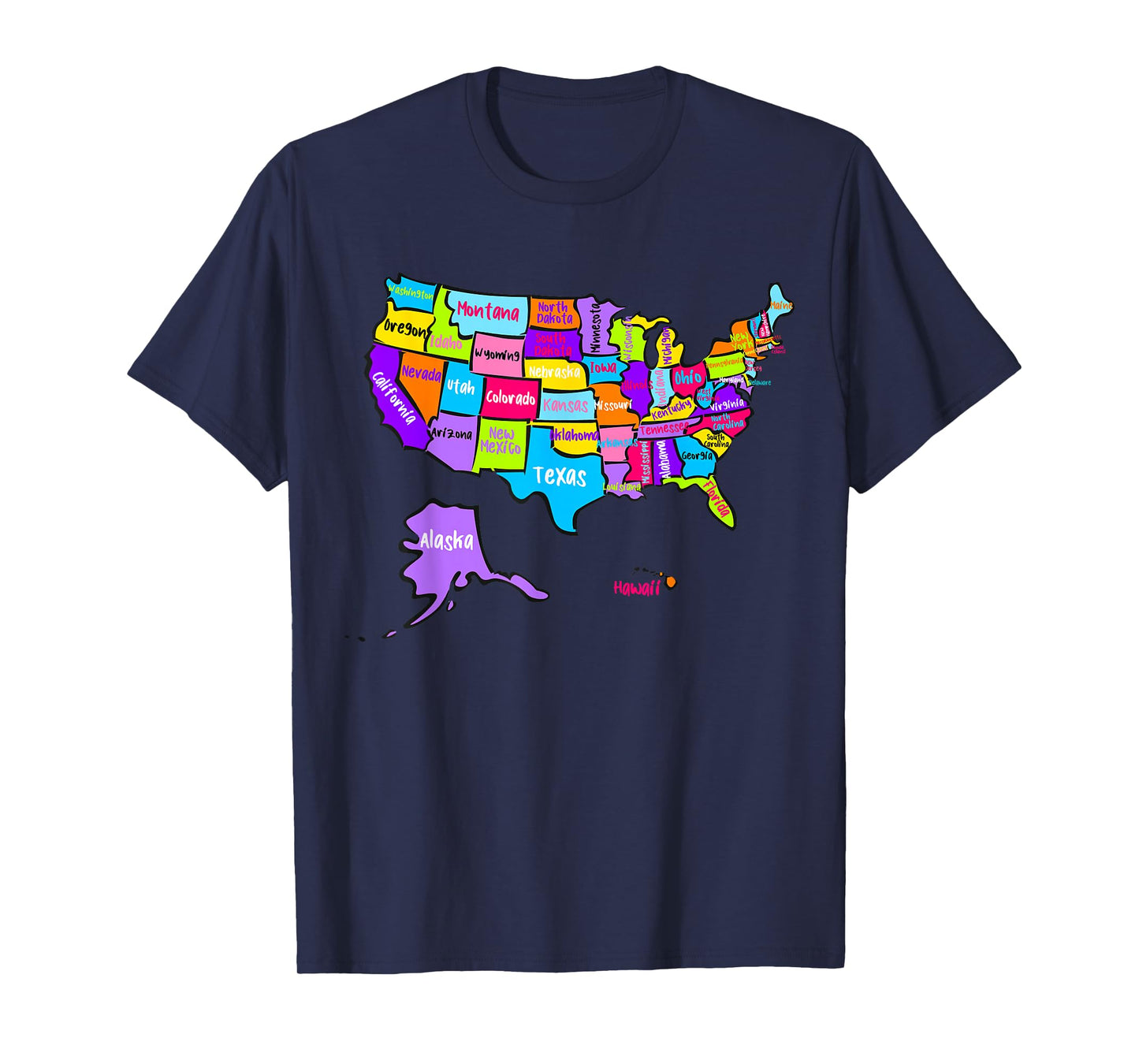 United States of America Colorful Map with State Names T-Shirt