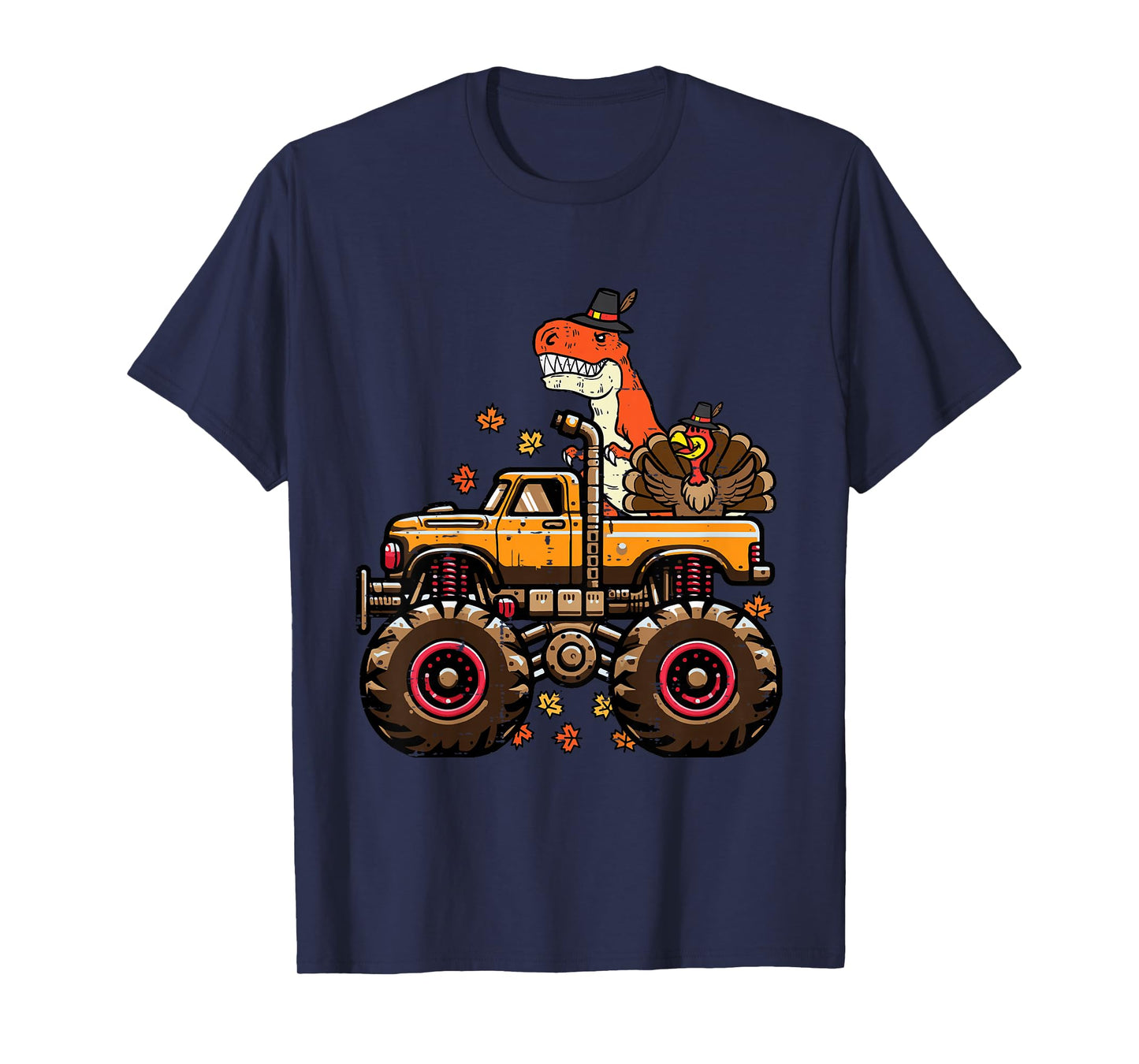 Kids Thanksgiving Dino Monster Truck Trex Fall Boys Kids Toddler T-Shirt
