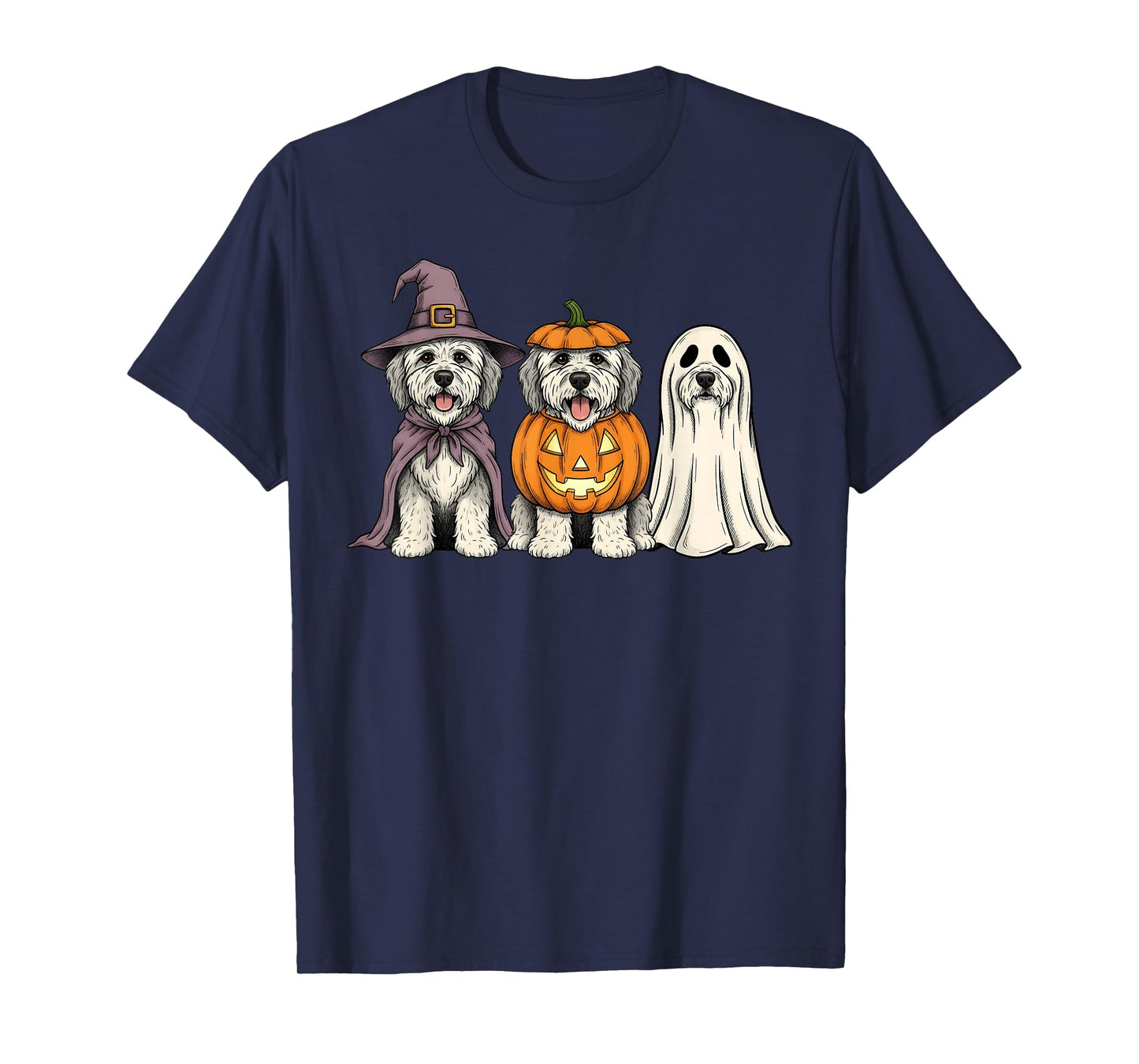 Spooky Ghost Old English Sheepdog Pumpkin Halloween Dog T-Shirt