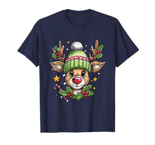 Dude Reindeer Christmas Lights Cozy Reindeer Boy Xmas Outfit T-Shirt