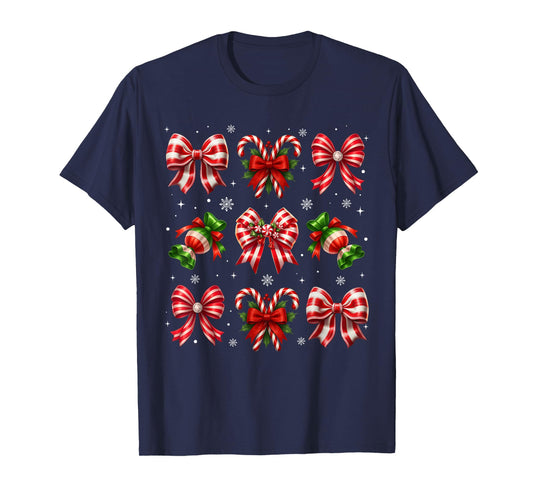 Coquette Candy Cane Bow Merry Christmas Girl Women Kid T-Shirt