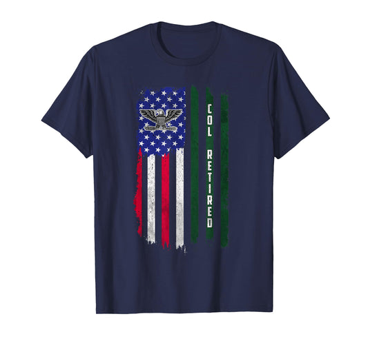 Retired O6 Colonel COL Rank American Flag Veterans Day Papa T-Shirt