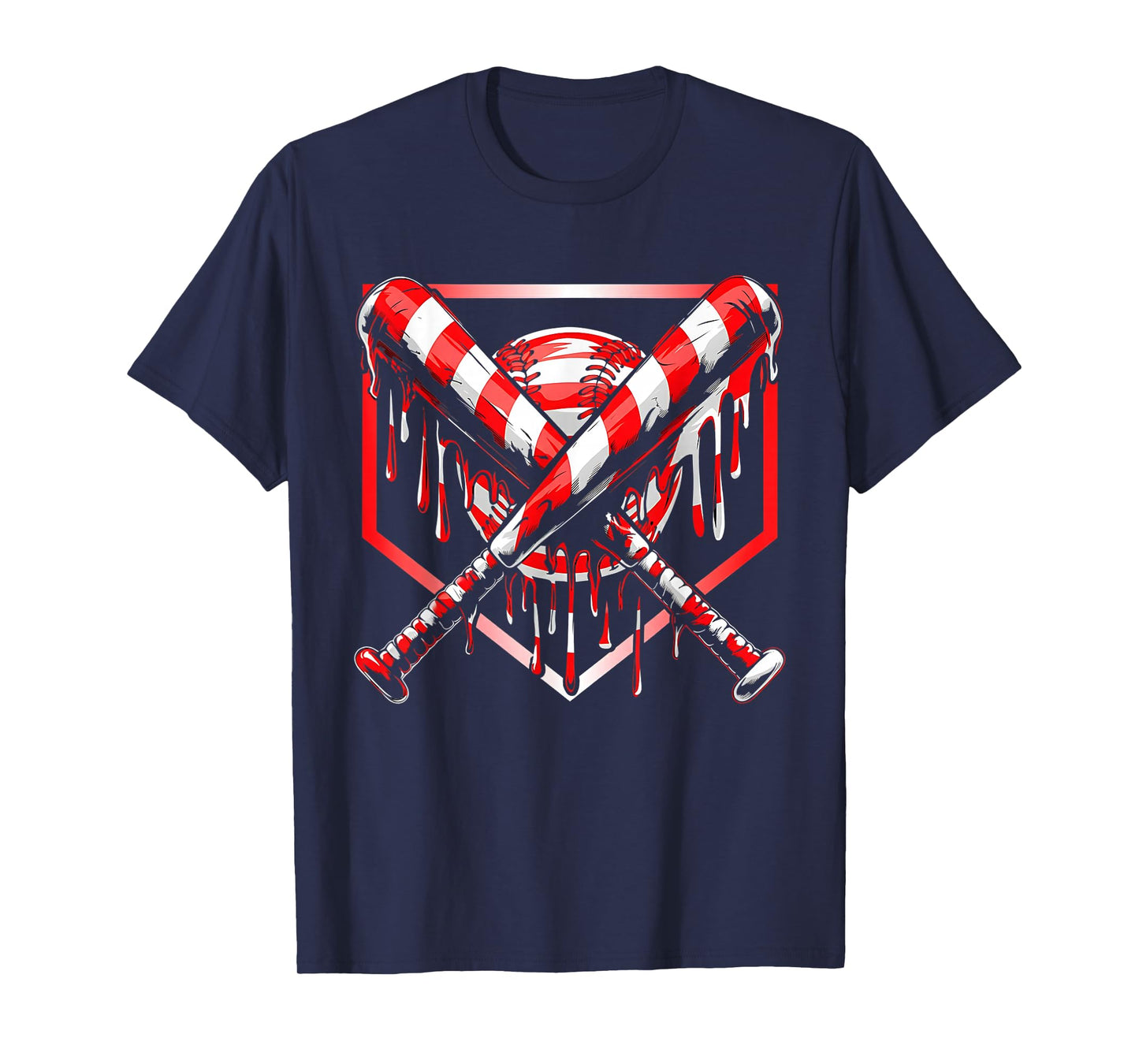 Baseball Candy Cane Christmas Baseball Ice Cream Drip Boys T-Shirt