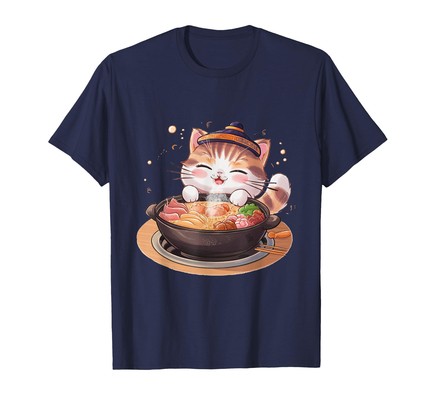 Kawaii Anime Cat Hot Pot Bowl Cute Feline Eats Chinese Food Men Women Kids T-Shirt