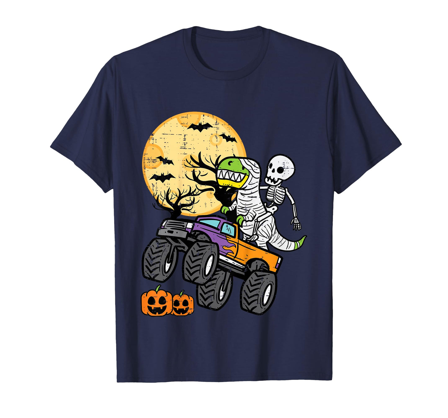Kids Skeleton Dino Monster Truck Halloween Costume Toddler Boys T-Shirt