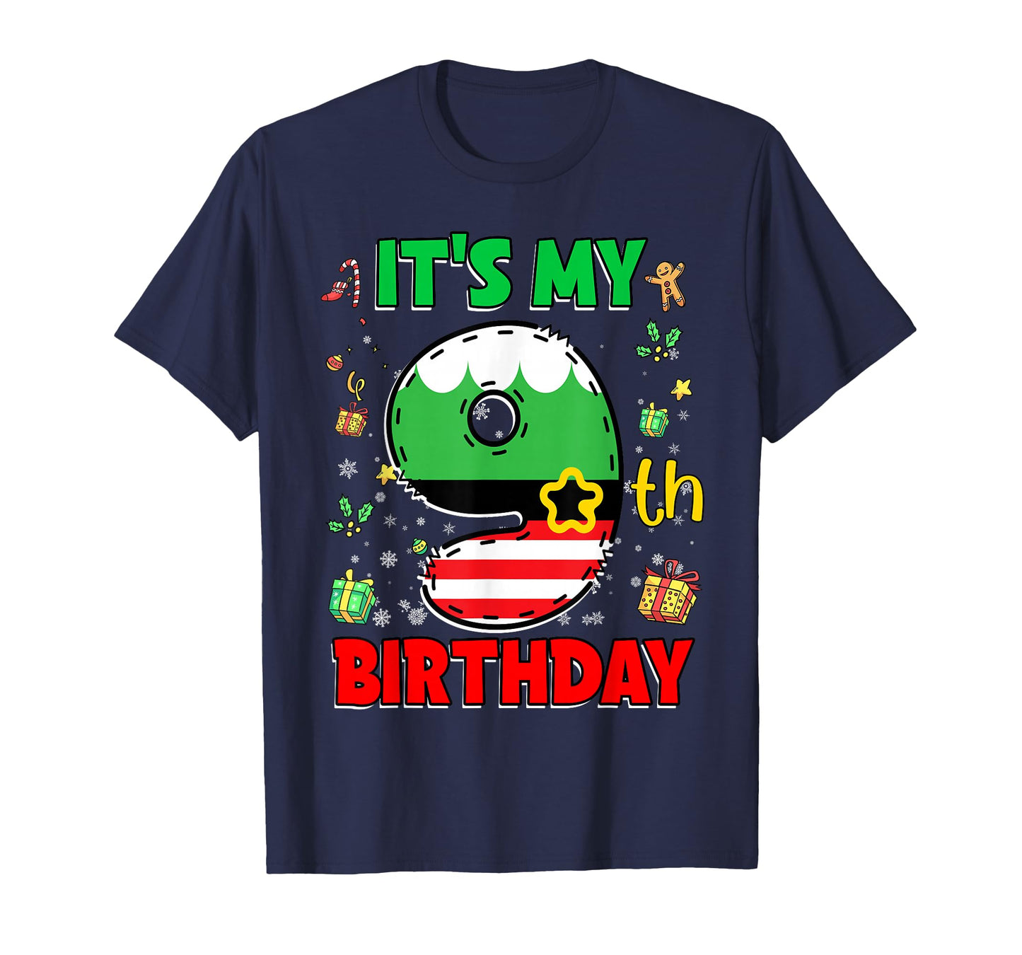 9th Birthday Boy Girl Christmas Elf 9 Years Old Kids Gifts T-Shirt