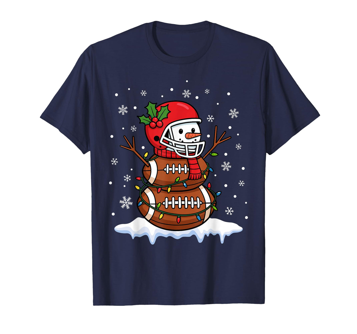 Merry Christmas Football Snowman Holiday Sports Xmas Pajamas T-Shirt