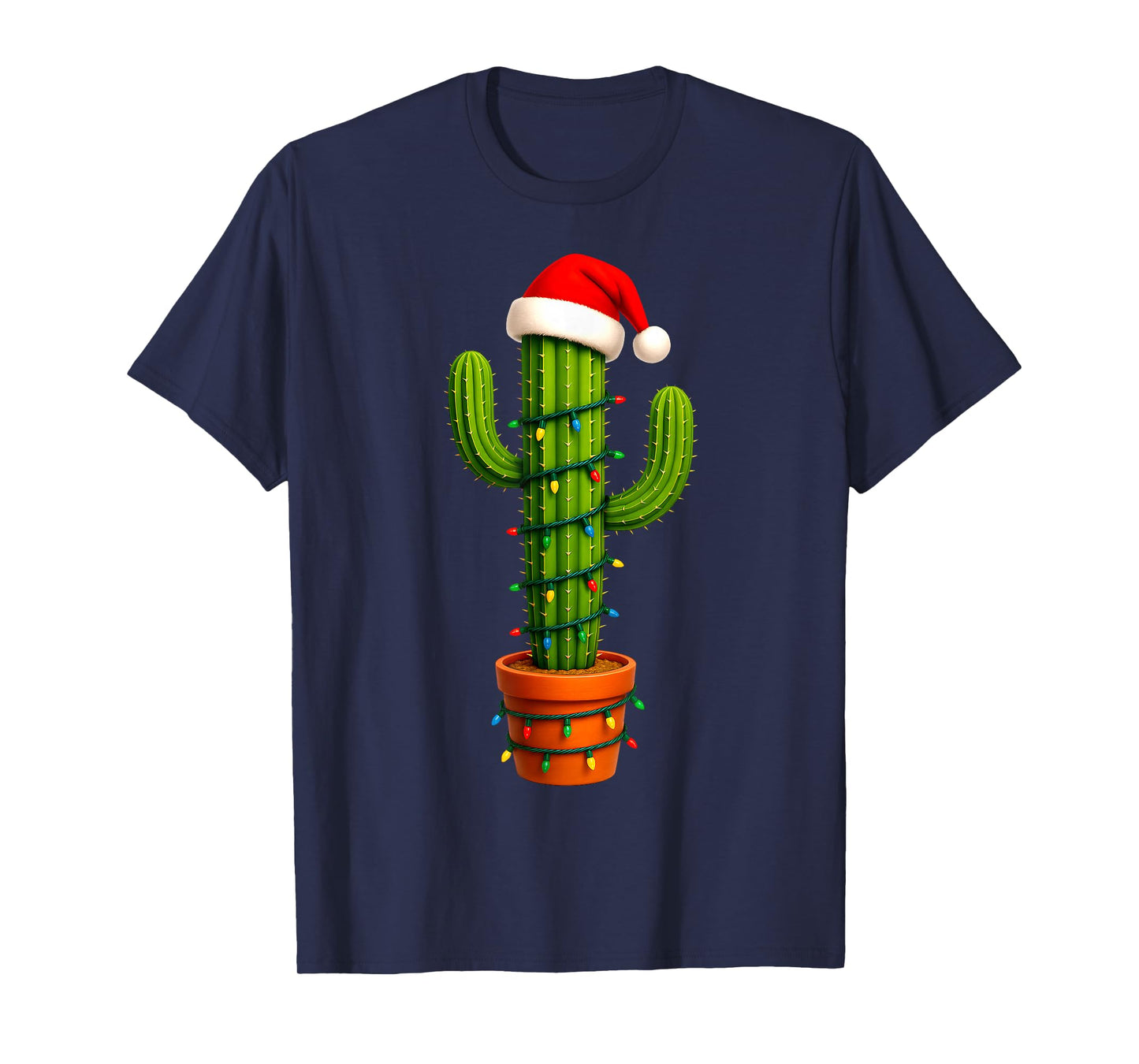 Funny Cactus Santa Hat Xmas Tree Lights Merry Christmas PJS T-Shirt