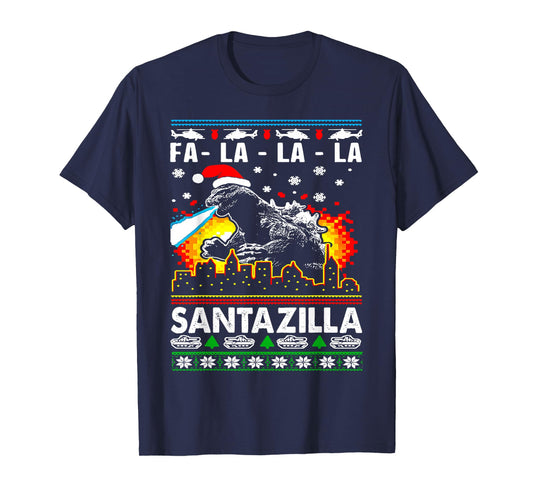Funny Christmas Santazilla Japanese Monster Dinosaur Boys T-Shirt
