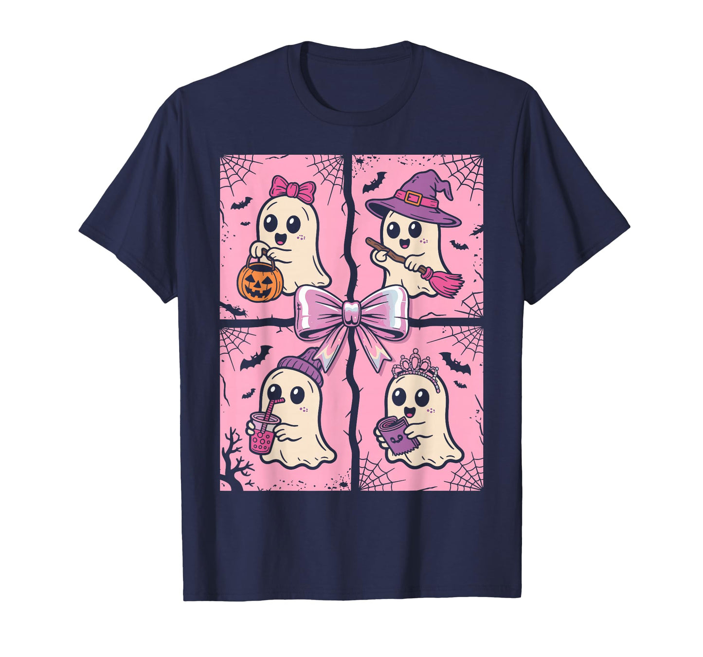 Halloween Ghost Pink Cute Ghost Coquette Halloween T-Shirt