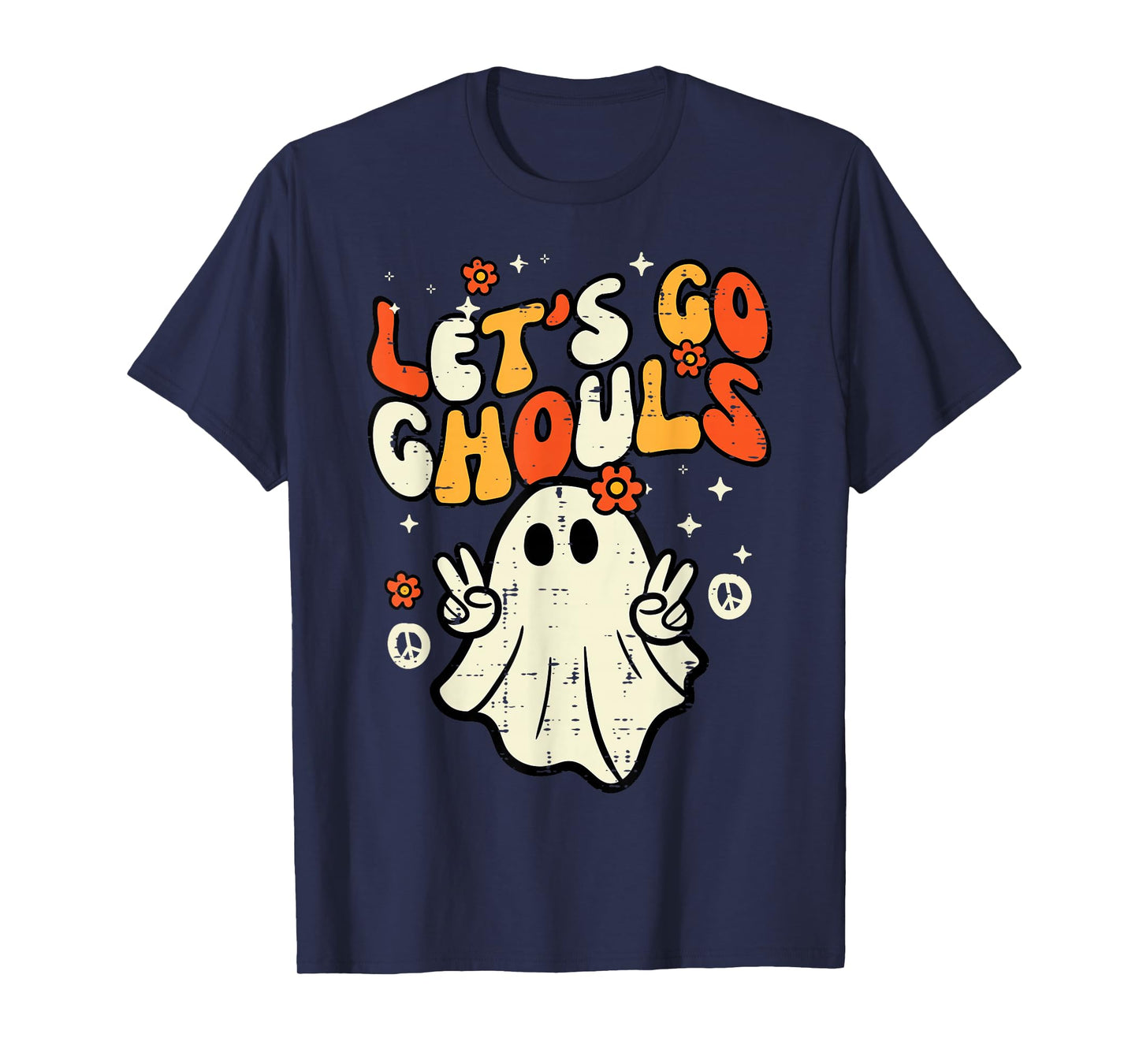 Halloween Lets Go Ghouls Ghost Retro Costume Women Girl Kids T-Shirt