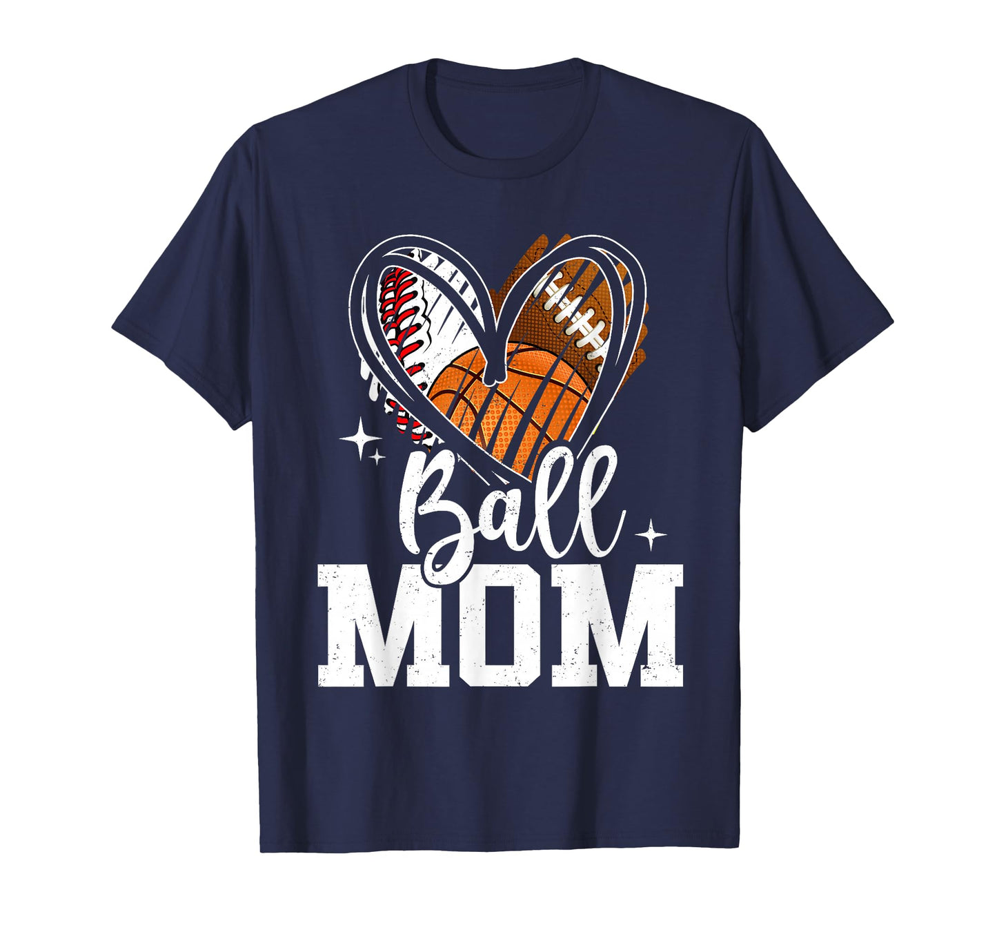 Ball Mom Baseball Football Basketball Heart Mothers Day T-Shirt