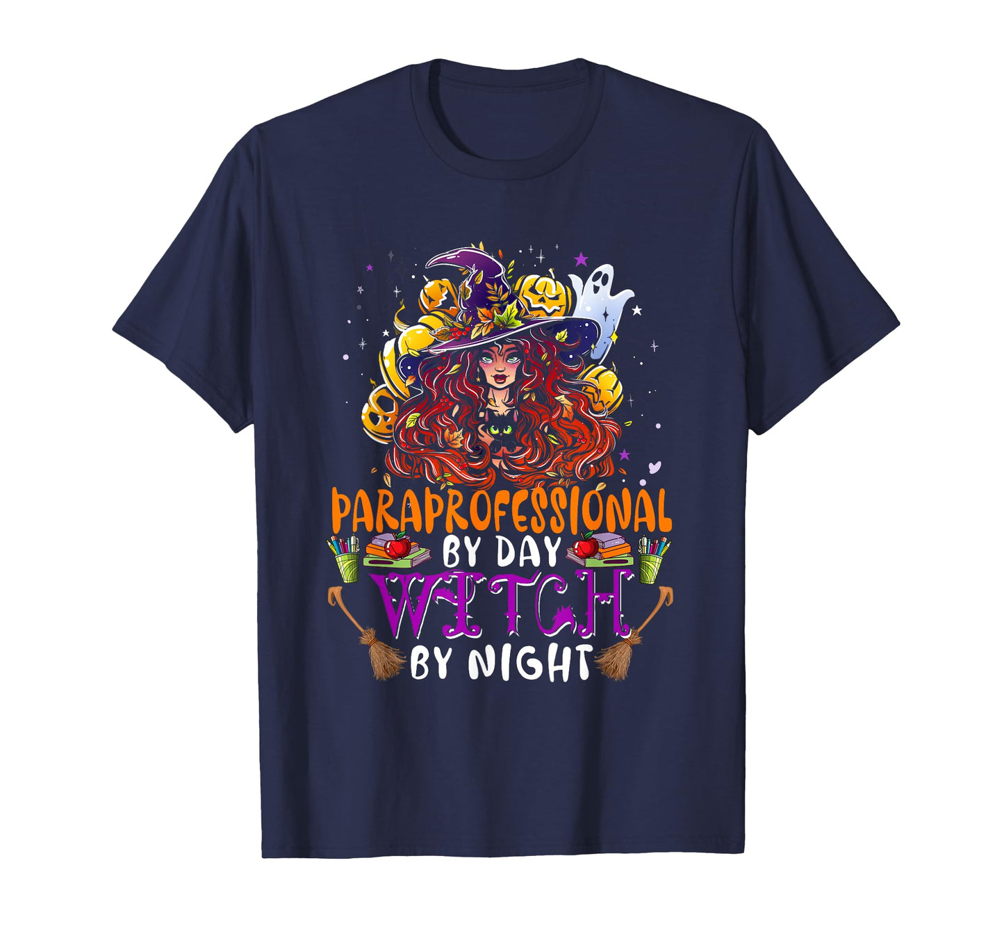 Paraprofessional By Day Witch By Night Funny Witch With Cat T-Shirt