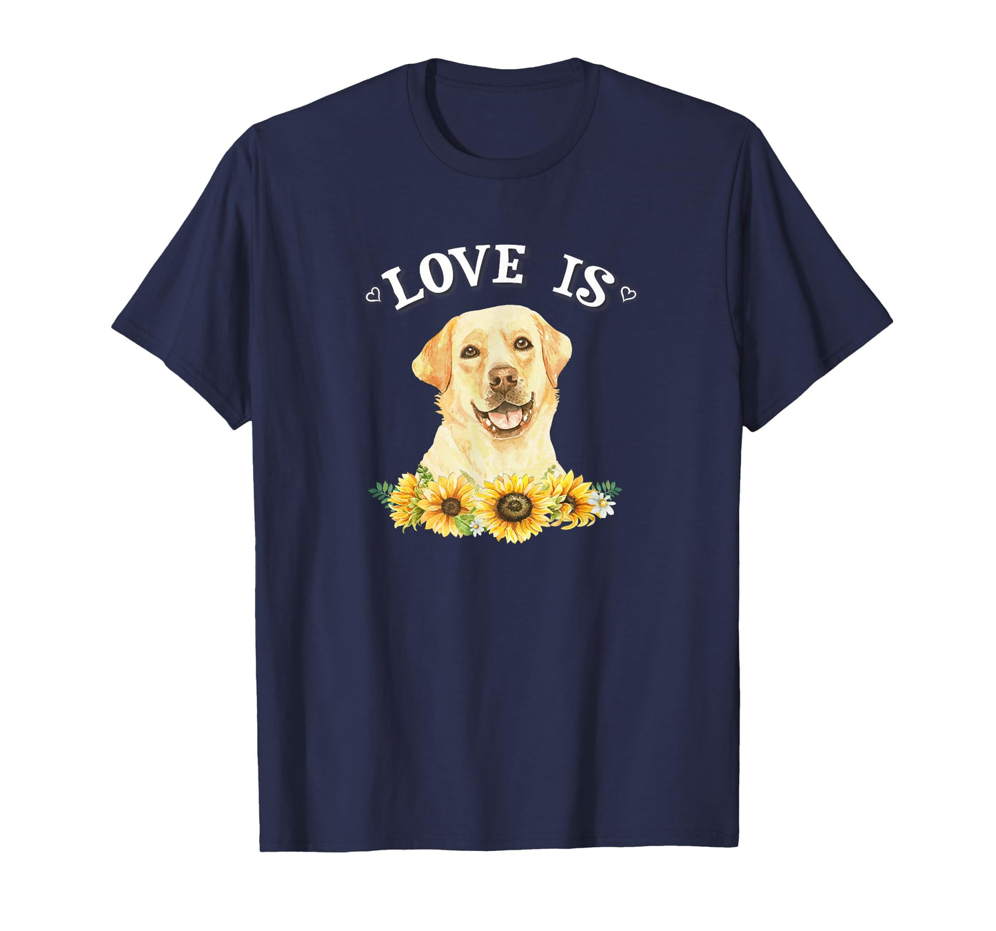 Womens Girls Cute Sunflowers Love is Yellow Lab Dog Lover T-Shirt