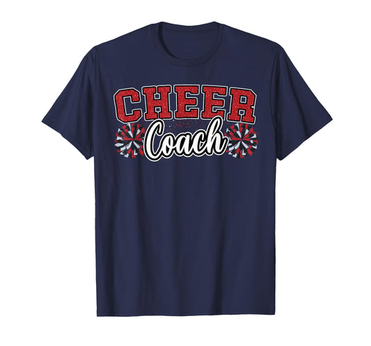 Loud Proud Cheer Coach Pom Poms Red Black Cheerleader Women T-Shirt
