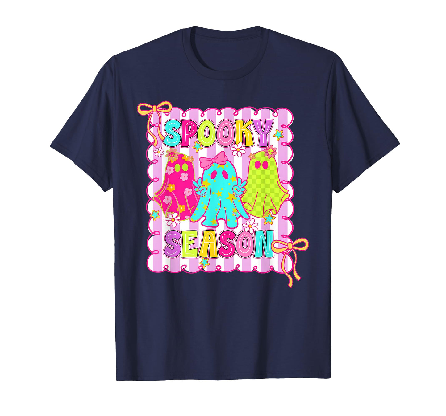 Ghost Spooky Season Coquette Bow Halloween Girl Women Preppy T-Shirt