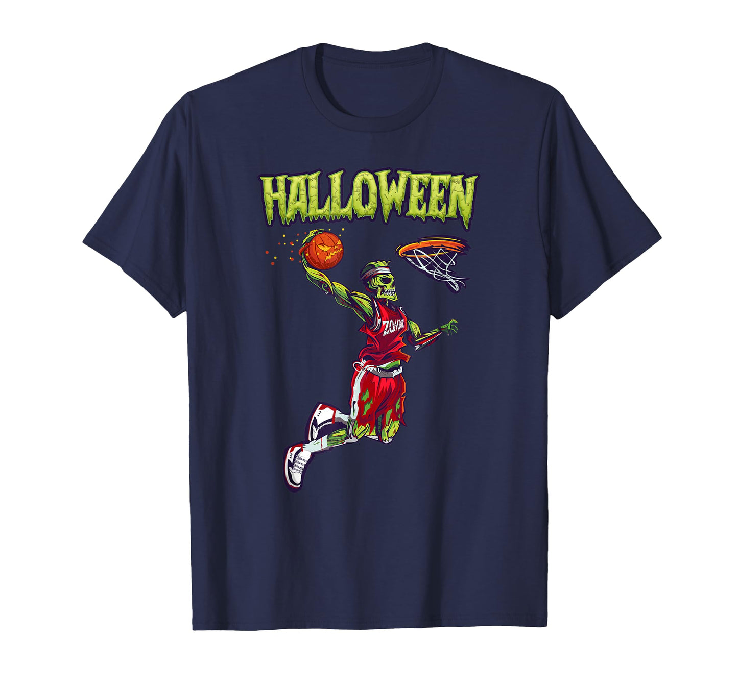 Jump Zombie Basketball Dunk Player Halloween Pumpkin Ball T-Shirt