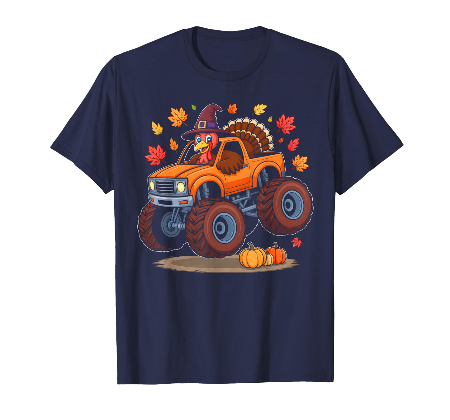 Turkey Monster Truck Thanksgiving Pilgrim Toddlers Boys Kids T-Shirt