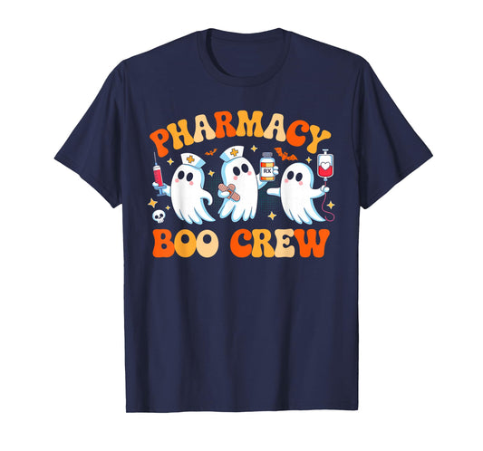 Retro Pharmacy Boo Crew Ghost Pharmacist Tech Halloween T-Shirt