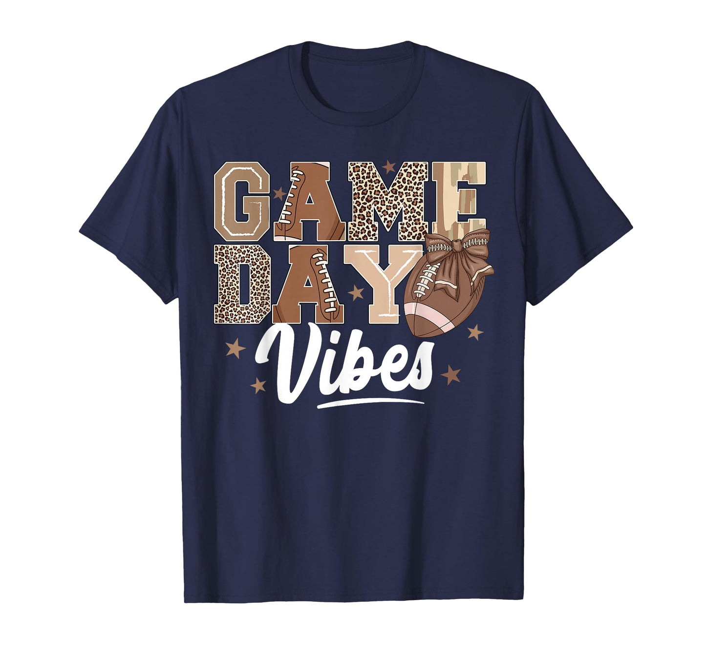 American Football Game Day Vibes Coquette Bow Football Lover T-Shirt