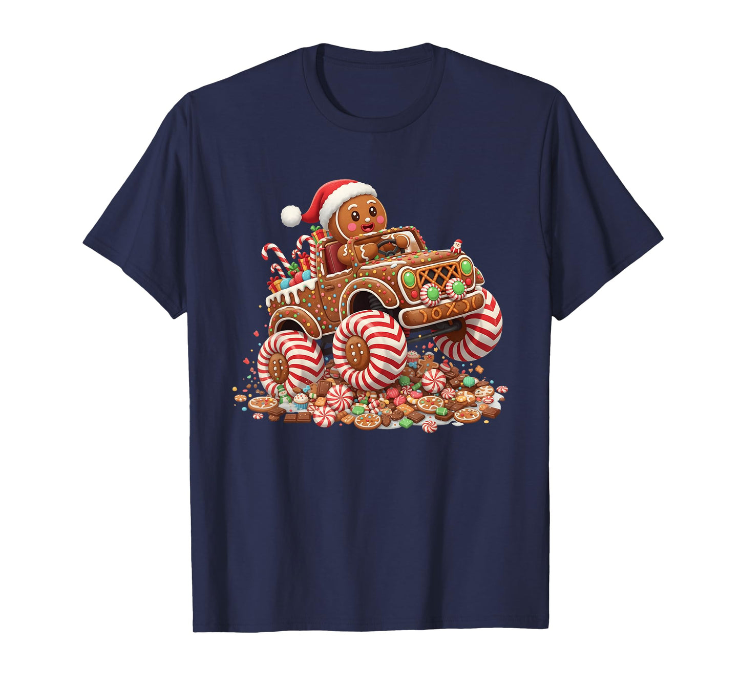Funny Monster Truck Gingerbread Xmas Baking Men Women Kids T-Shirt