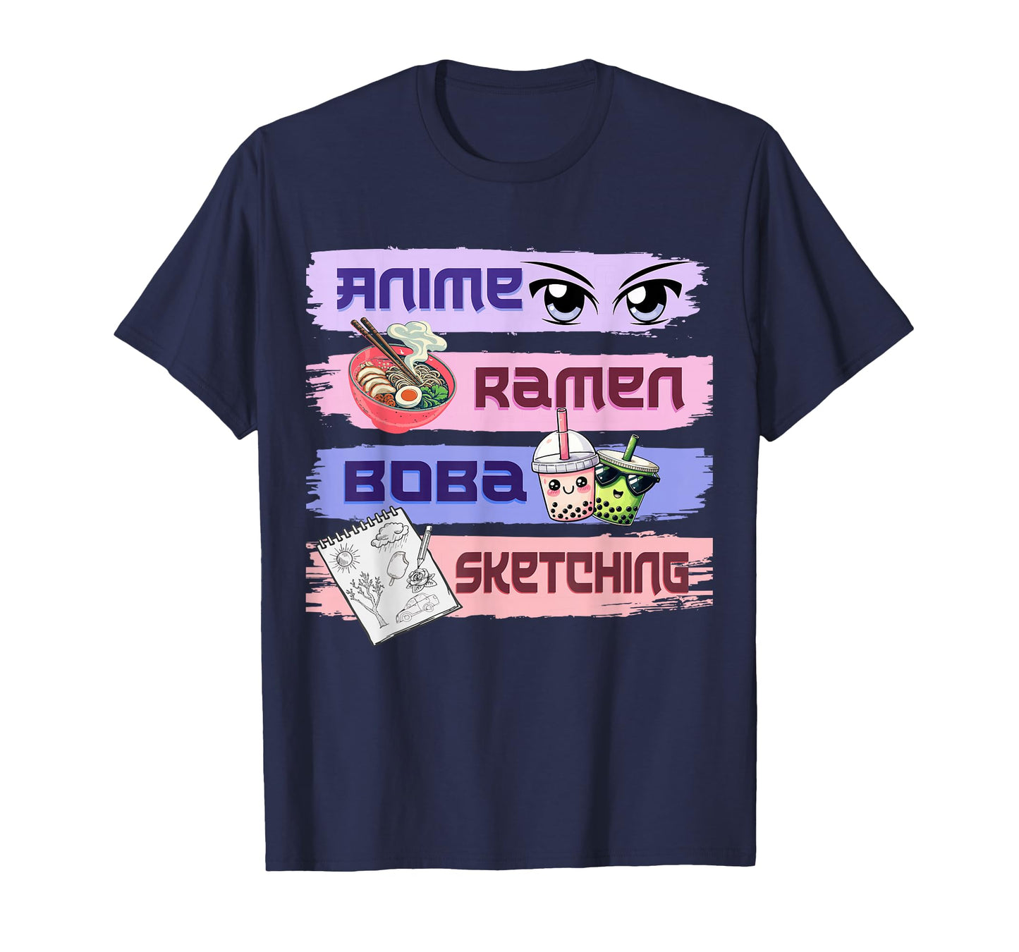 Cute Kawaii Anime Girl Ramen Sketching Boba Tea Anime Lover T-Shirt