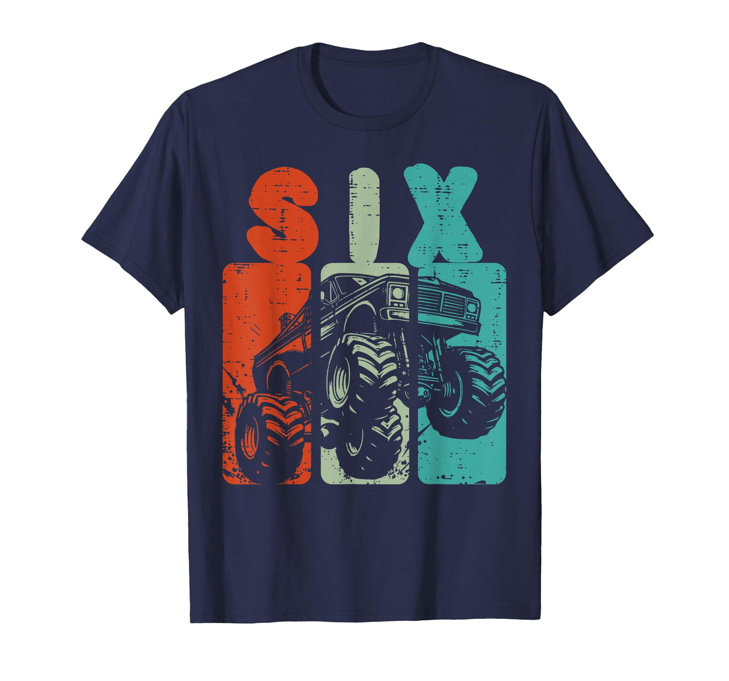 6th Birthday Monster Truck Six Retro 6 Bday Boys Kids Youth T-Shirt