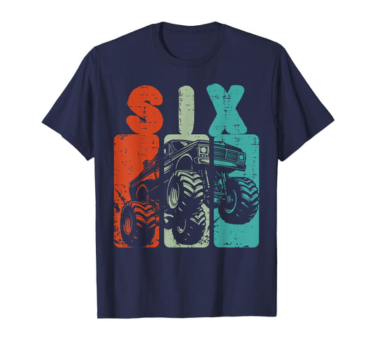 6th Birthday Monster Truck Six Retro 6 Bday Boys Kids Youth T-Shirt