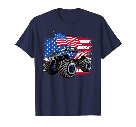 Monster Truck 4th Of July Shirt Boys American Flag Men USA T-Shirt