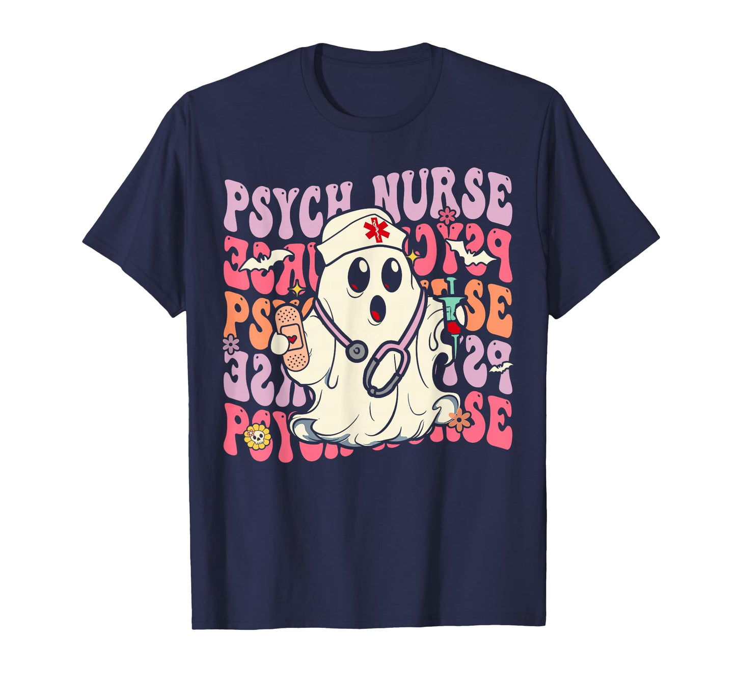 Retro Psych Nurse Groovy Halloween Psychiatric Nurse T-Shirt