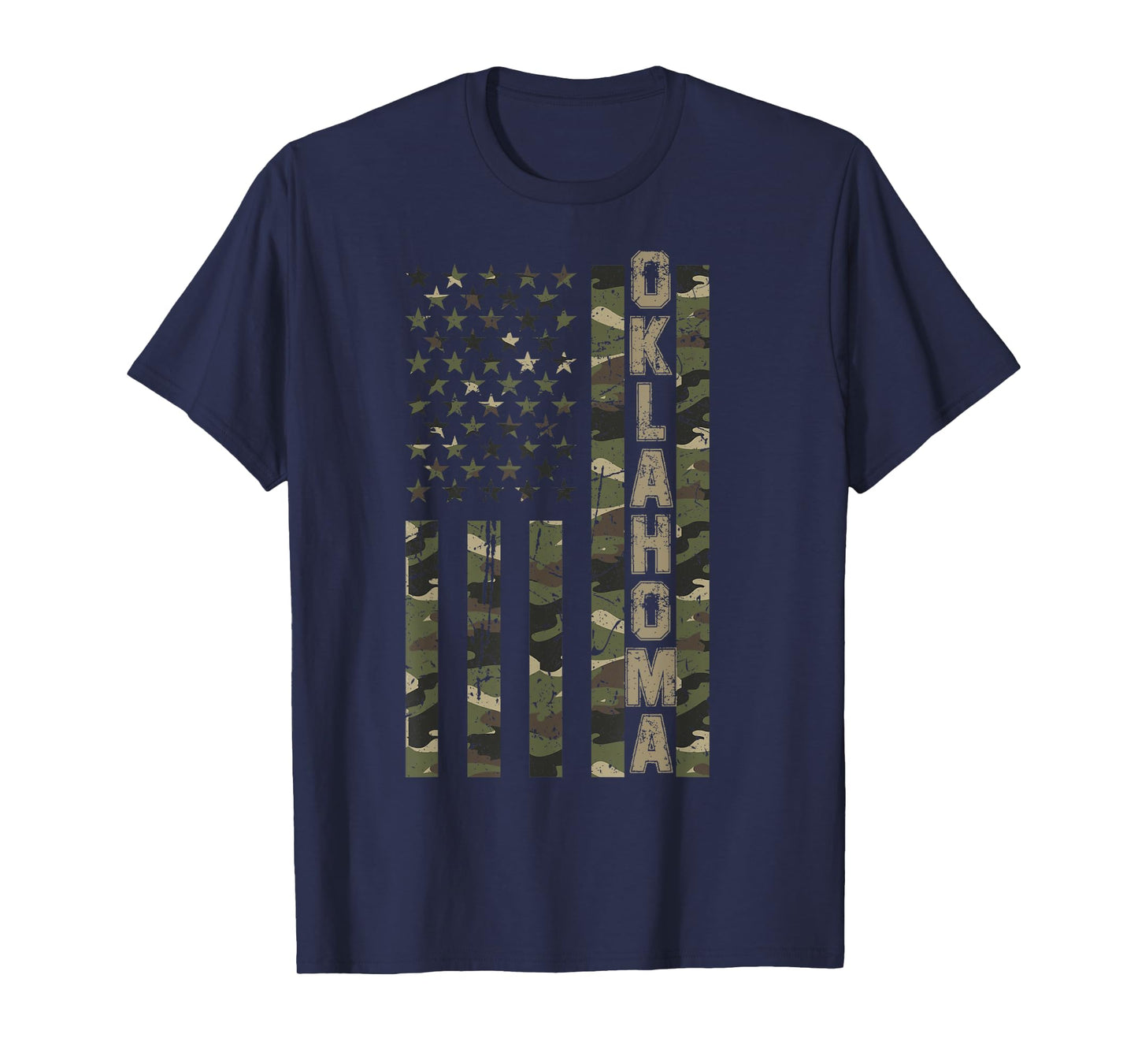 Oklahoma United States Distressed Camo w US Flag T-Shirt