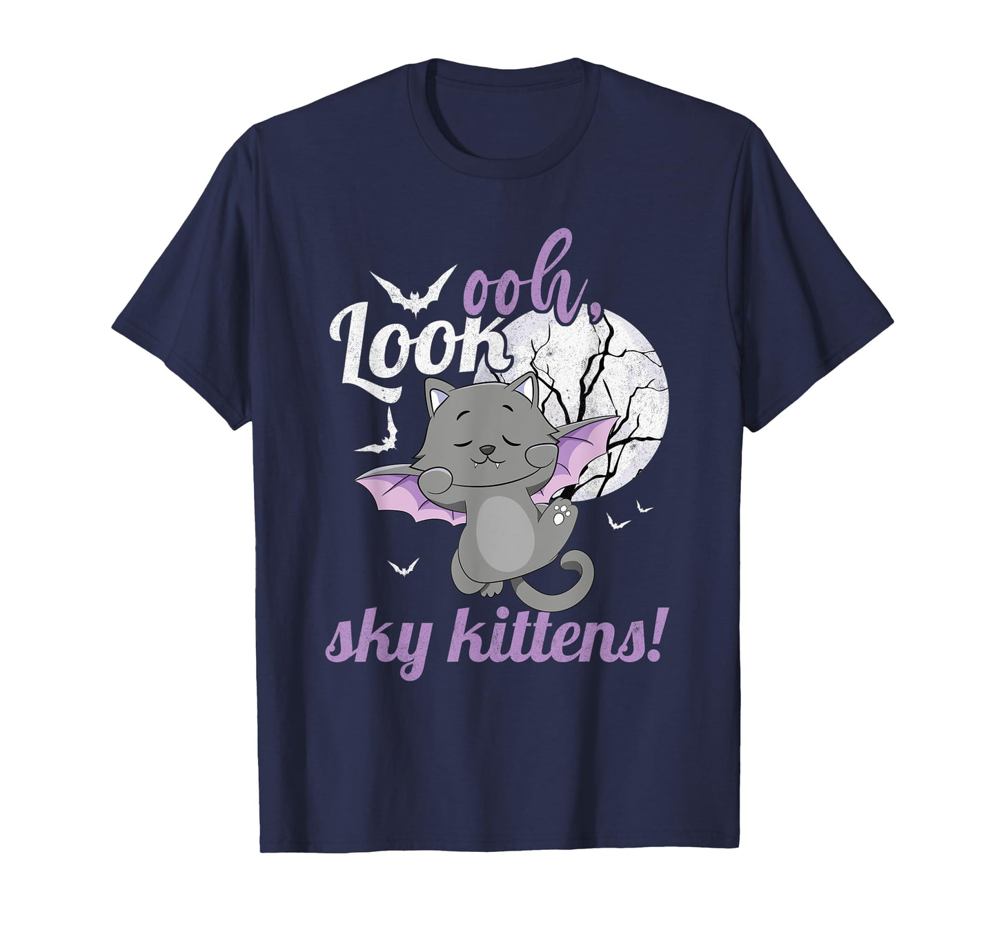 Oh Look Sky Kittens Funny Halloween Bat Cat Women T-Shirt