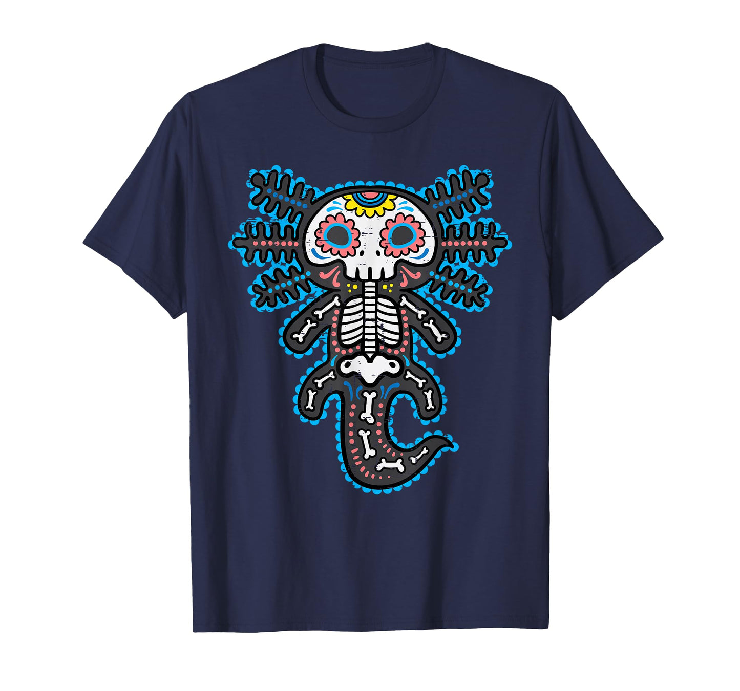 Sugar Skull Axolotl Skeleton Halloween Dia De Los Muertos T-Shirt