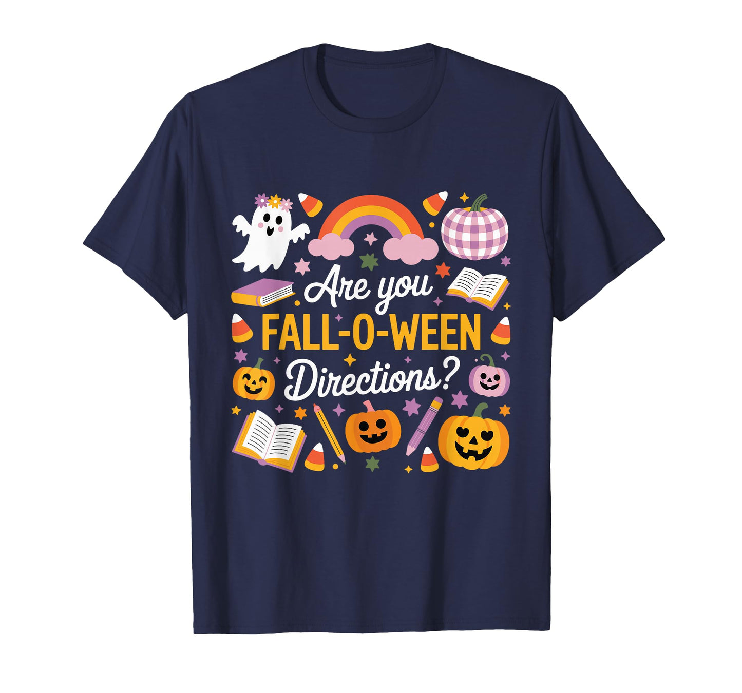 are You Fall O Ween Directions,Retro Teacher Halloween Ghost T-Shirt