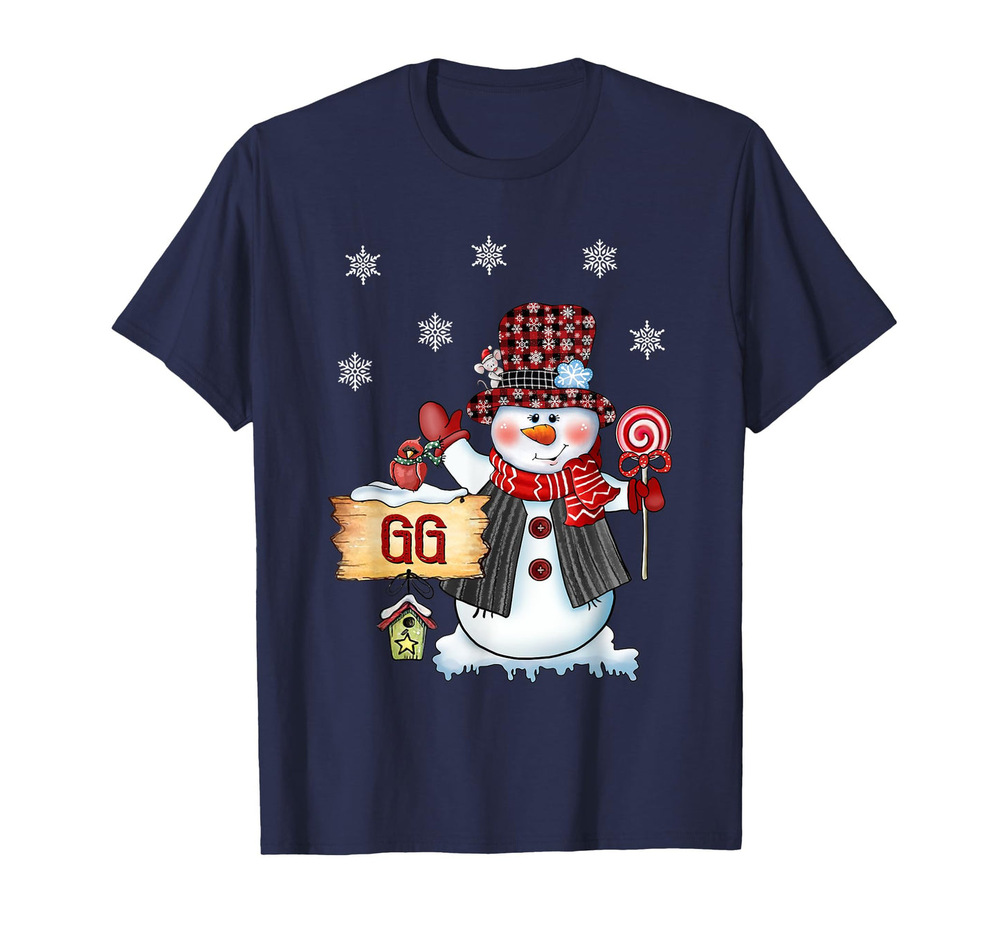 Gg Snowman Christmas Candy Cane Red Plaid Santa T-Shirt