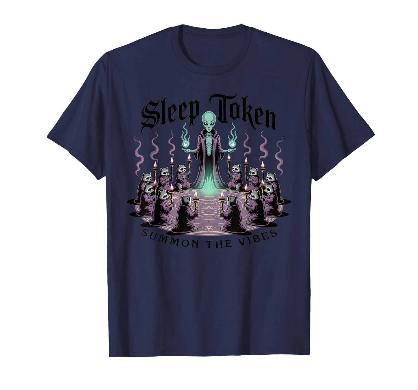 Alien Ritual Circle Sleep Token Vibes with Cult Raccoons T-Shirt