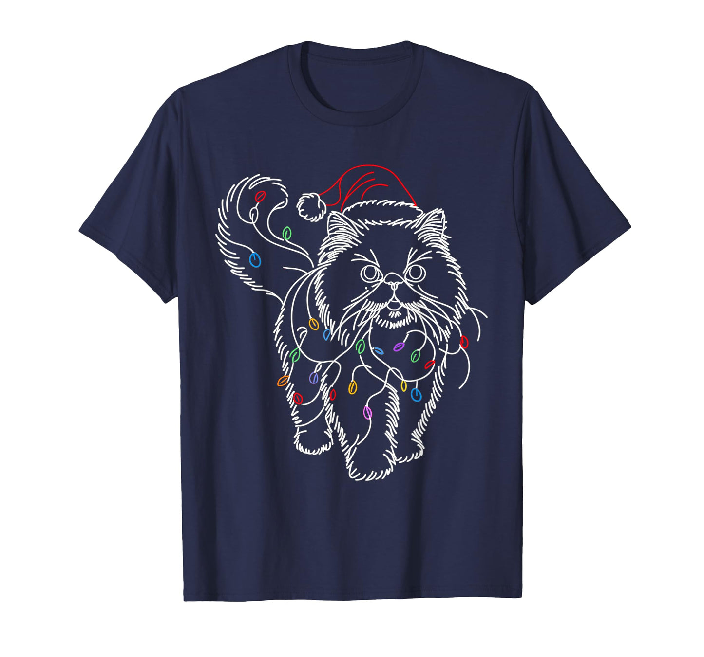 Persian Cat Santa Christmas Tree Lights Ugly Pajamas Mom Dad T-Shirt for Men Women Kids