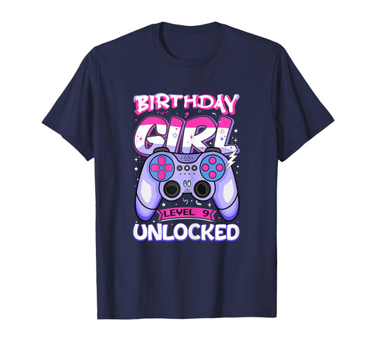 9 Year Old Girl Gamer Level Unlocked 9th Birthday Kids T-Shirt