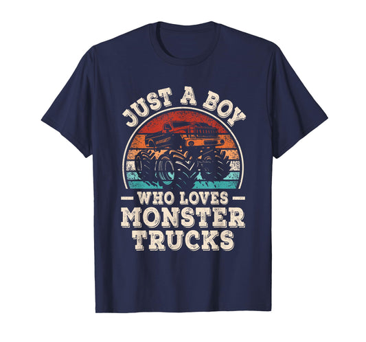 Just A Boy Who Loves Monster Trucks Funny Monster Truck Kids T-Shirt