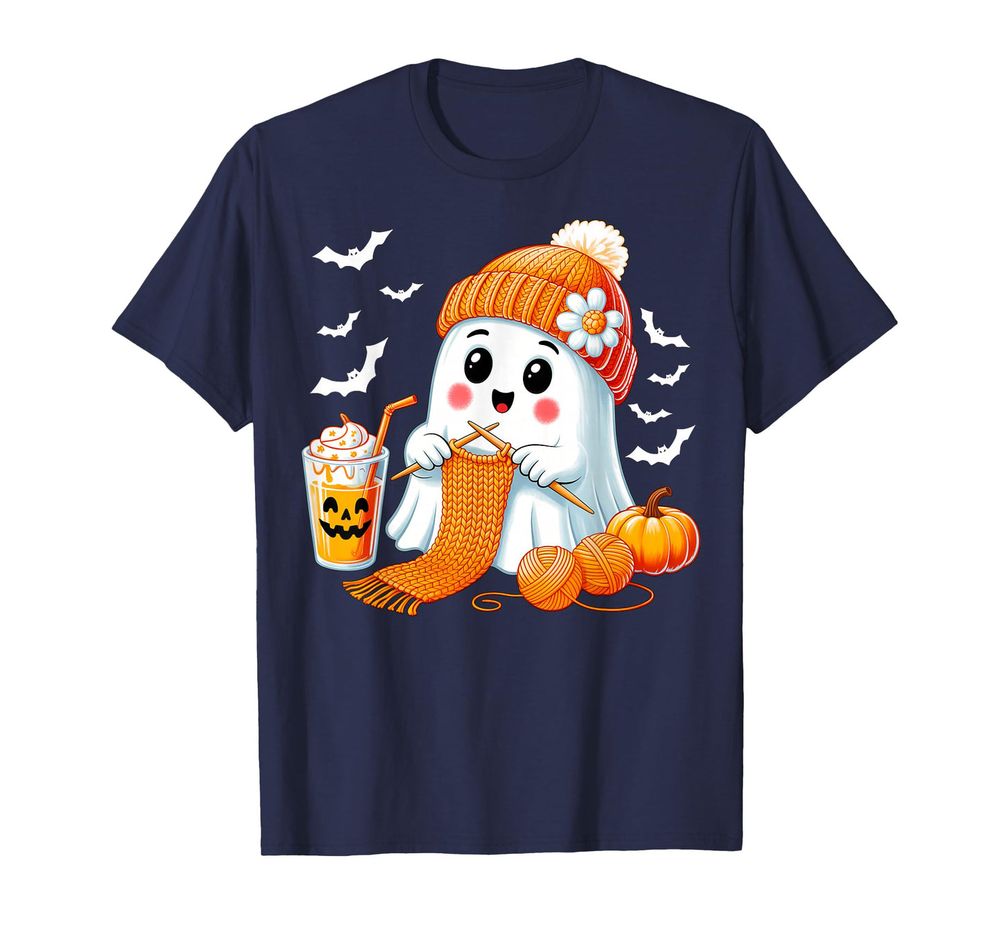 Ghost Crochet Crocheting Knitting Coffee Women Halloween T-Shirt