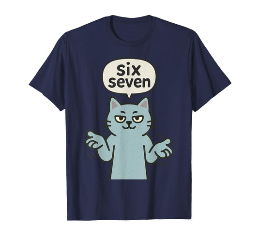 67 Six Seven 6-7 Cat - Funny Kids Gaming Brainrot Meme T-Shirt