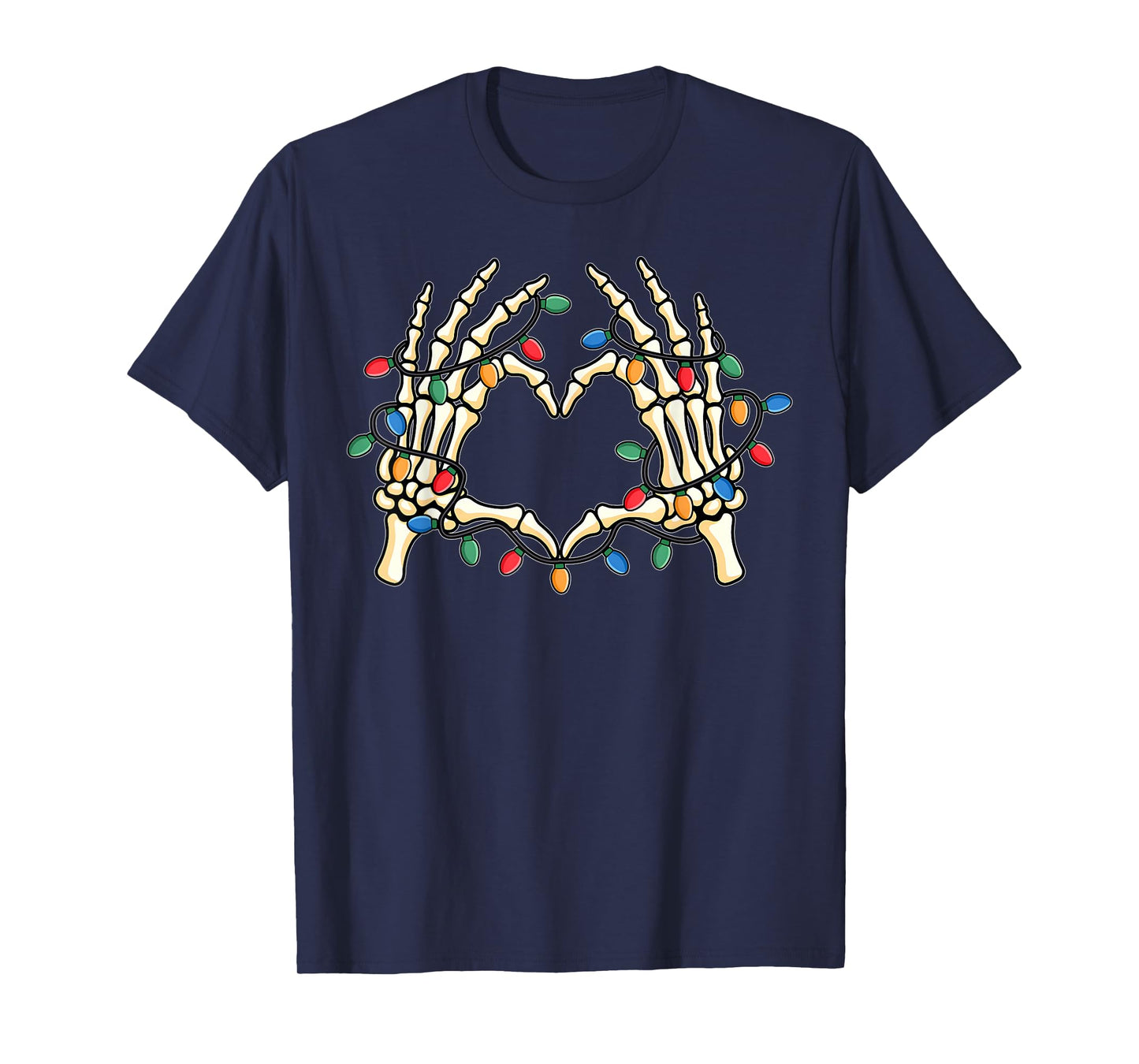 Skeleton Hands Heart Sign Funny Christmas Light Xmas Pajamas T-Shirt