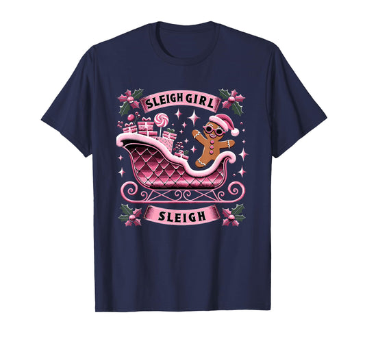 Groovy Pink Christmas Candy Sleigh Girl Gingerbread Holiday T-Shirt