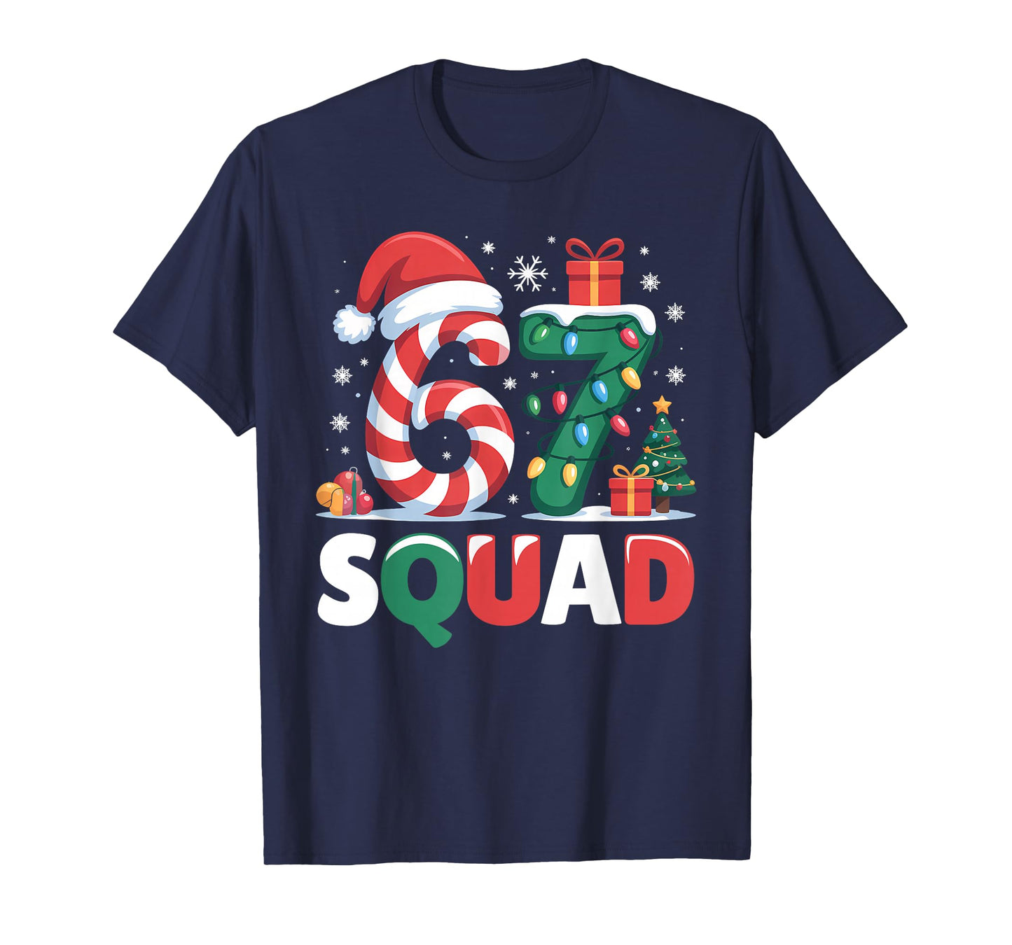 Christmas 67 Squad Brainrot Funny Candy Cane Lights Holiday T-Shirt