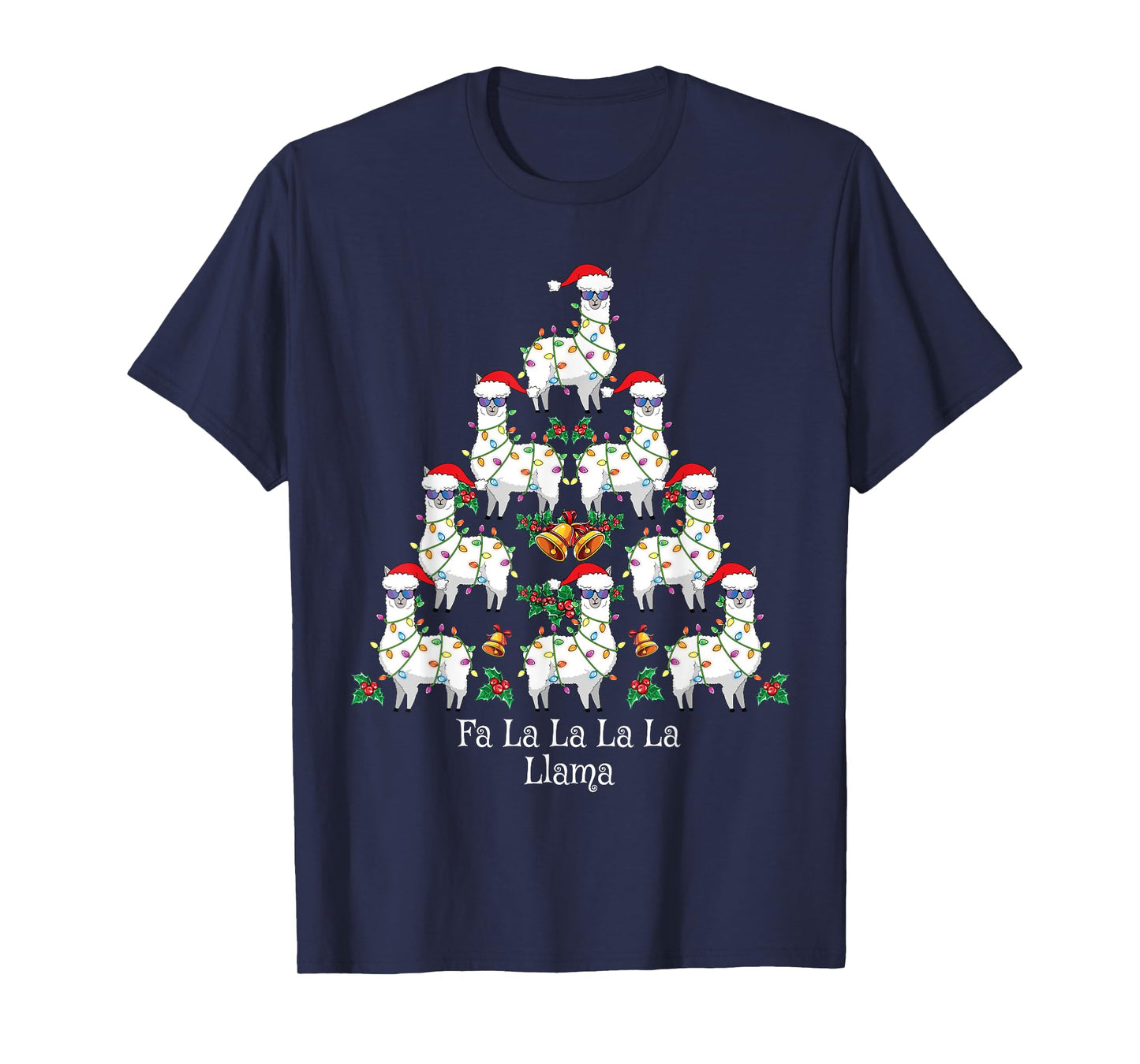 Fa La La Llama Kids Funny Christmas Tree Lights Llama Xmas T-Shirt