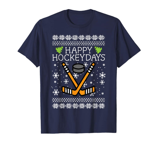 Happy Hockeydays Ugly Christmas Xmas Hockey Men Boys Kids T-Shirt