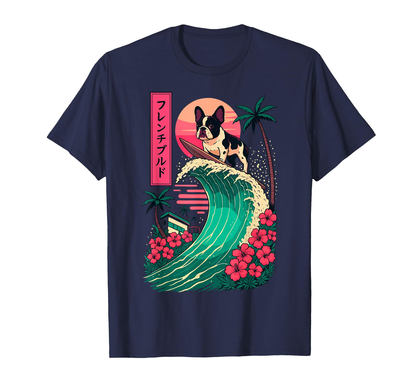 French Bulldog Surfing Japanese T-Shirt