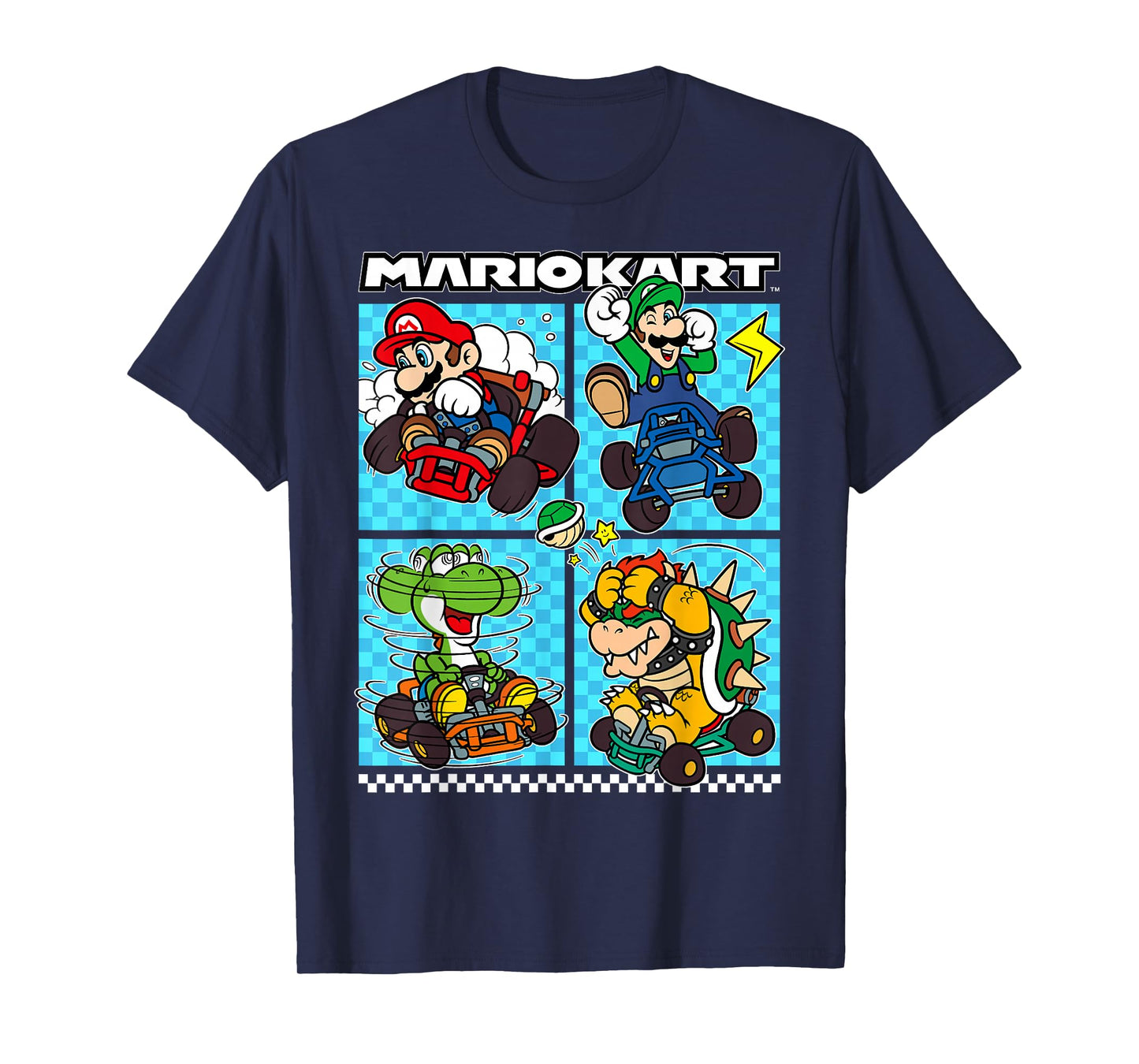 Mario Kart Group Graphic T-Shirt - Classic Fit, Crew Neck, Black, Adult