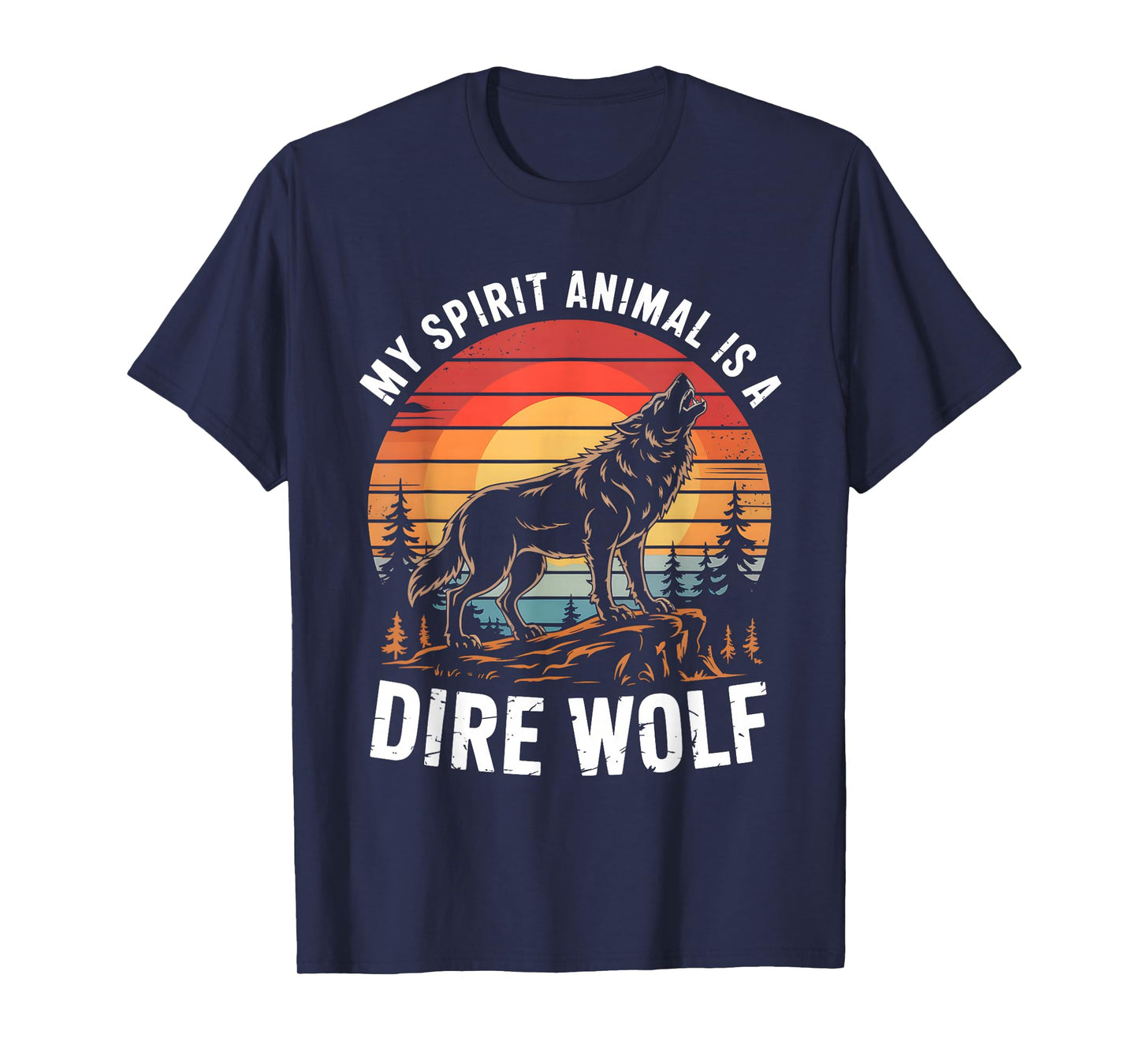 My Spirit Animal Is A Dire Wolf Retro Sunset T-Shirt