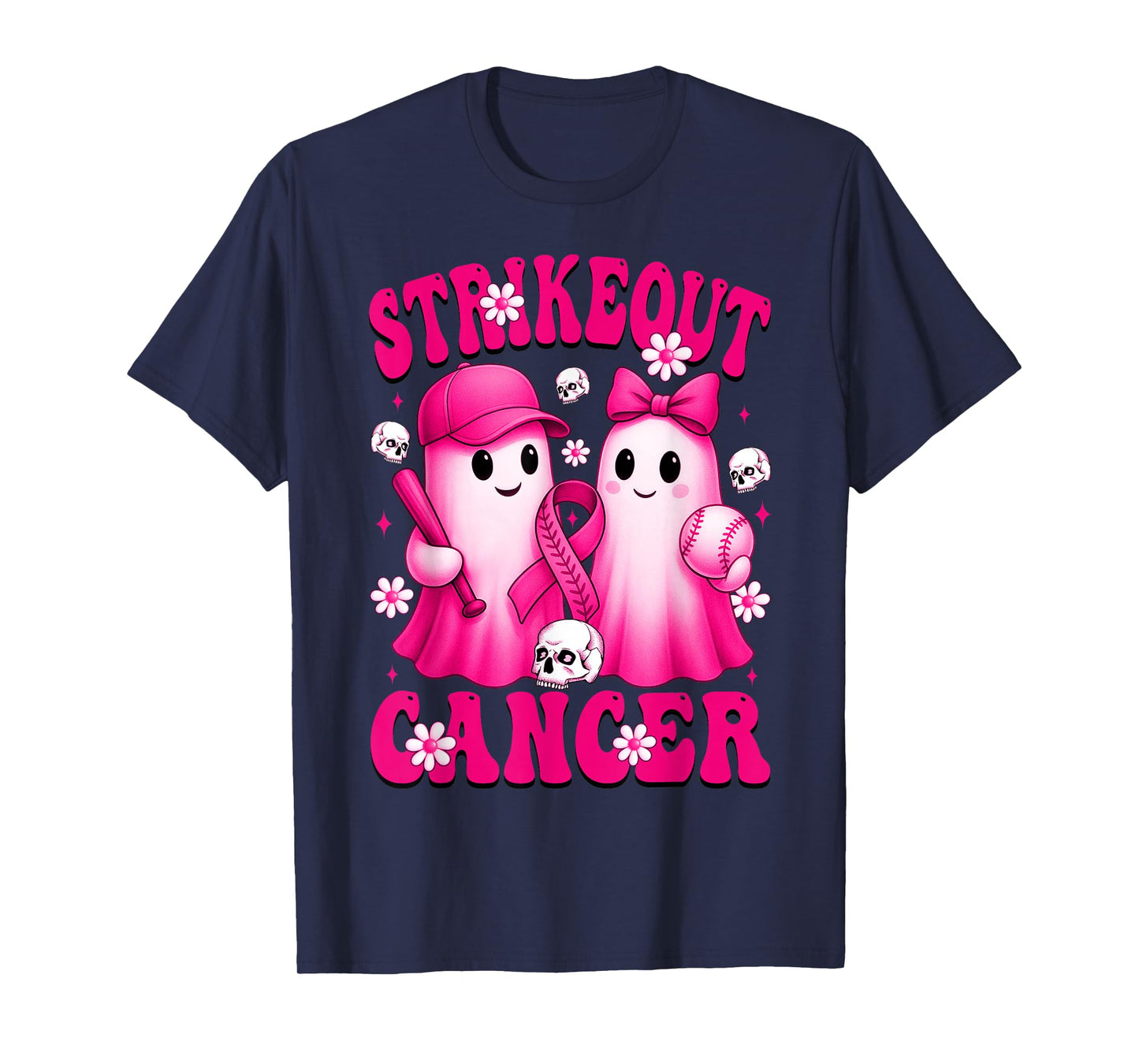 Strikeout Breast Cancer Awareness Warriors Ghost Baseball T-Shirt